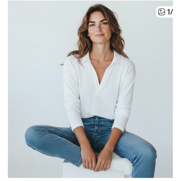 Frank & Eileen Tops - Frank & Eileen Patrick Henley Collared Cotton Popover Long Sleeve Tee White S